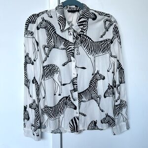 Jane and Delancey Black and White Zebra Print Button Down Shirt M